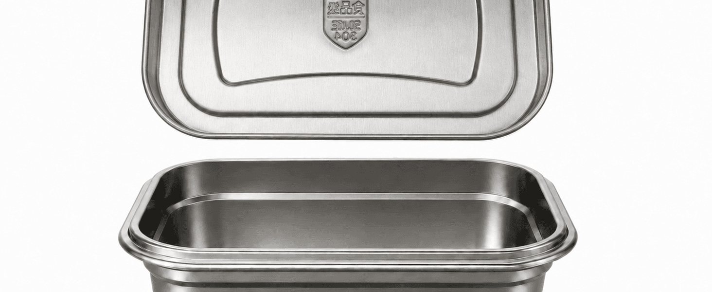 Open Loopware stainless steel food container with its all-steel lid