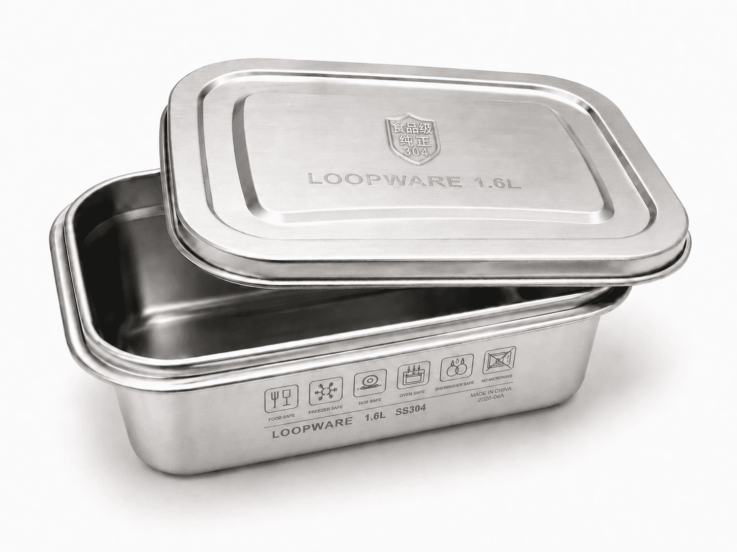 Loopware 1.6L stainless steel container with its steel lid