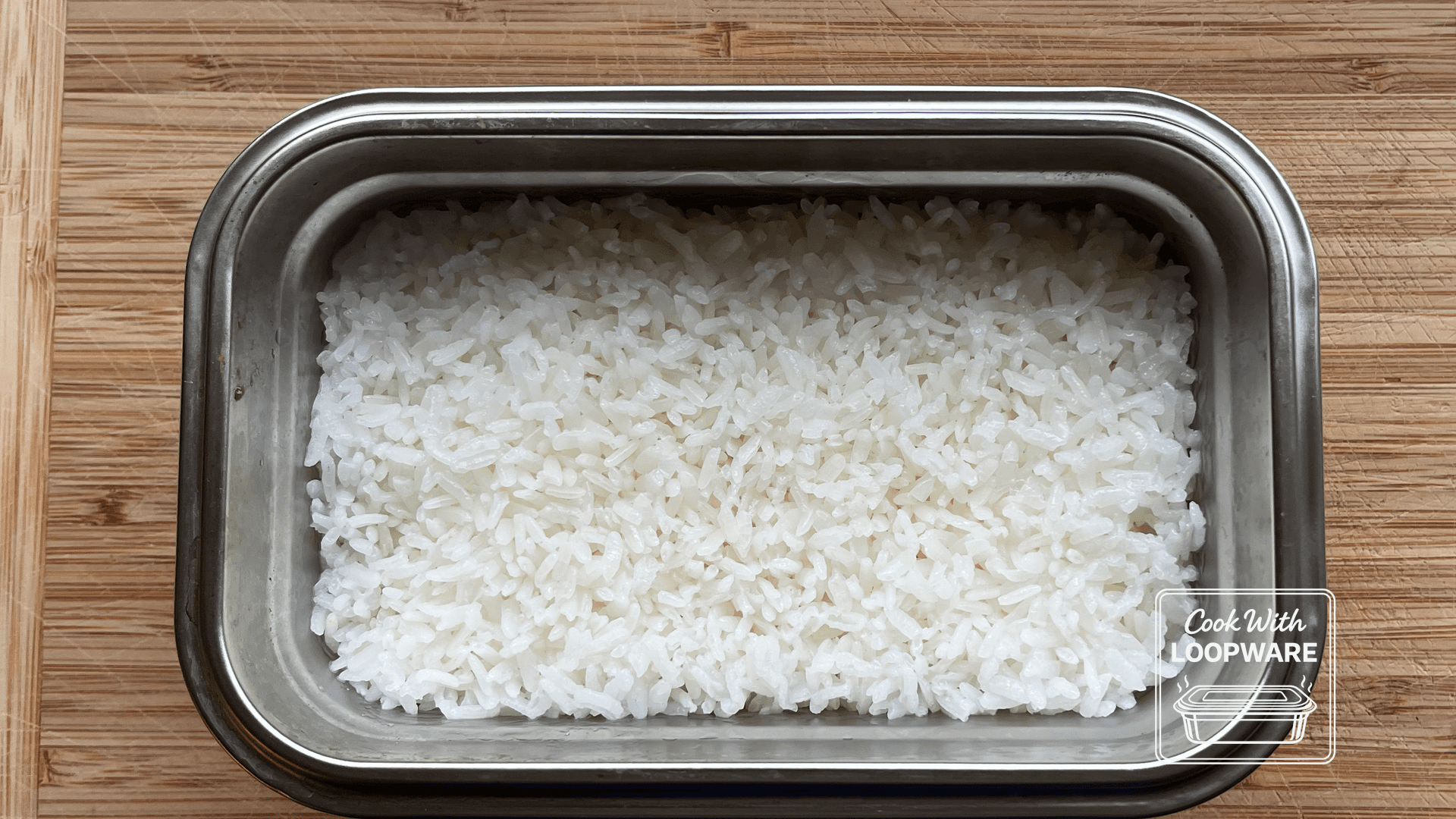 Sushi Rice (Short-Grain), Rice-Cooker Style in a Loopware stainless steel cooking container