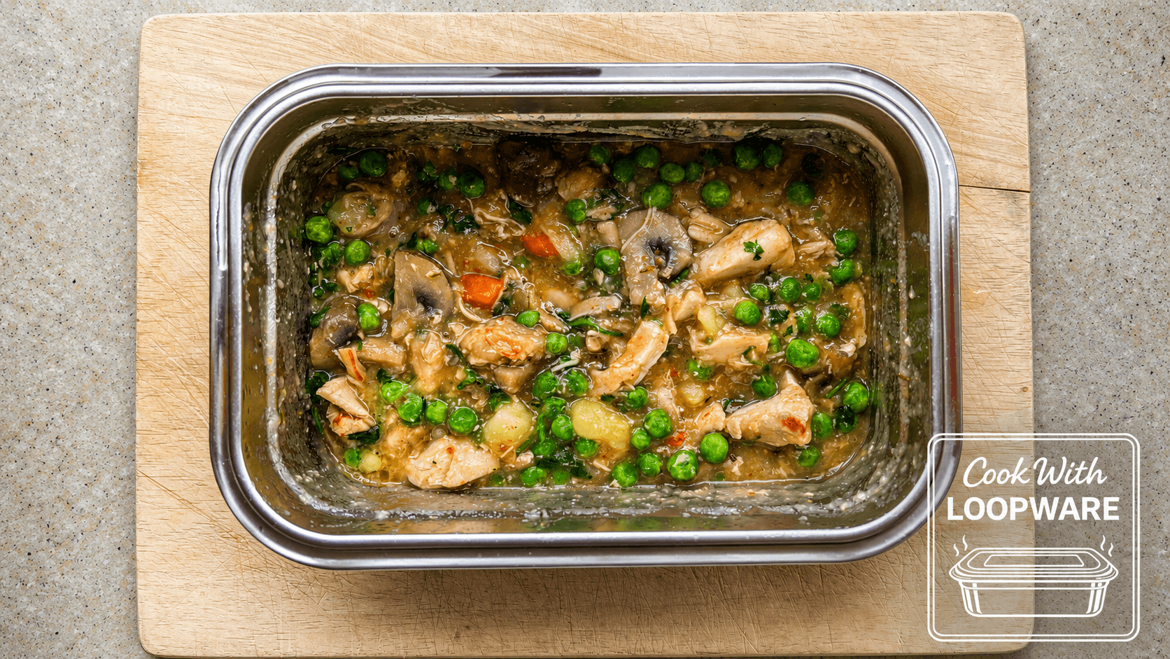 Chicken Casserole in a Loopware stainless steel cooking container